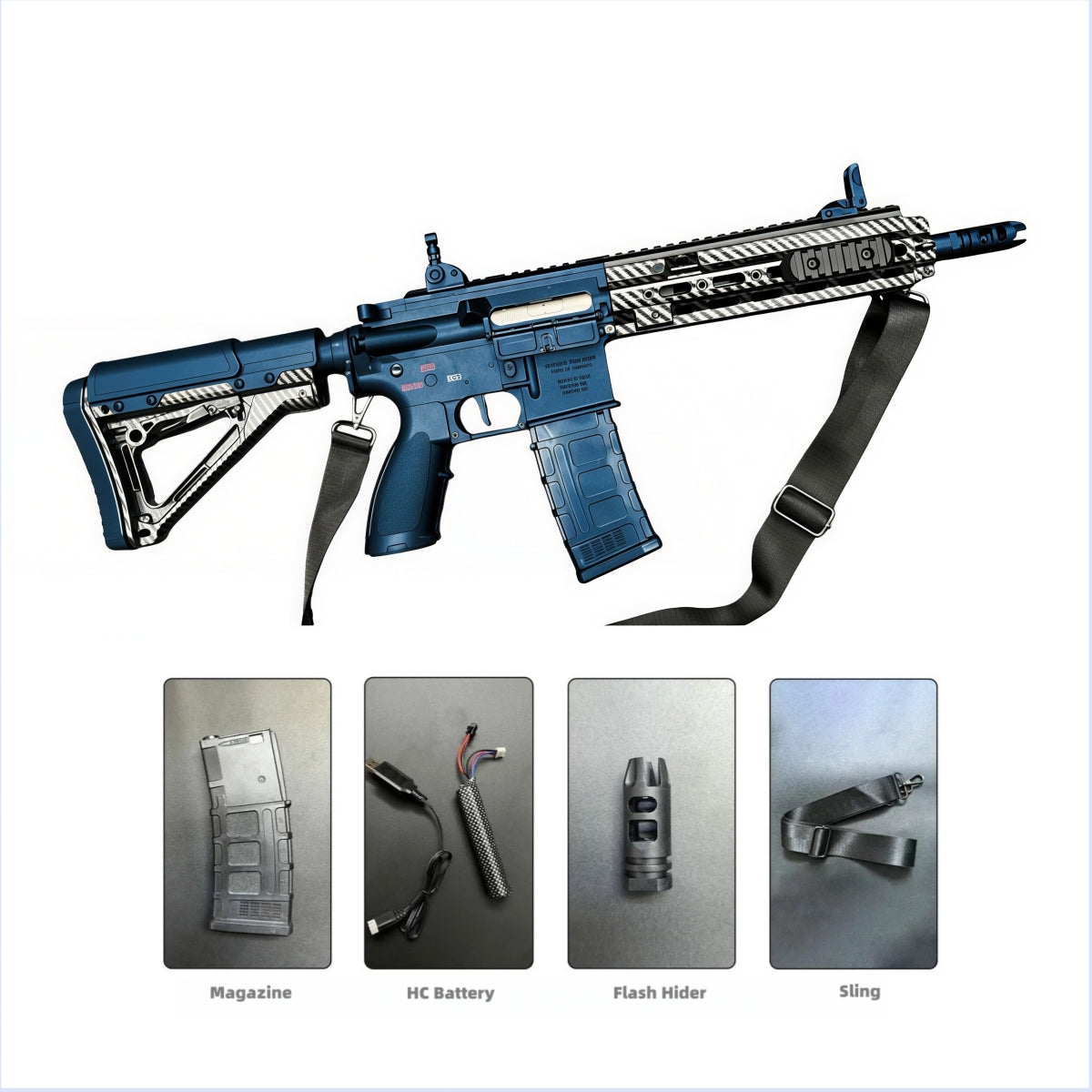 JABUJIA Carbon Fiber HK416 Gel Blaster - Nylon Construction with Preload & Blowback (Standard/Premium Kit)
