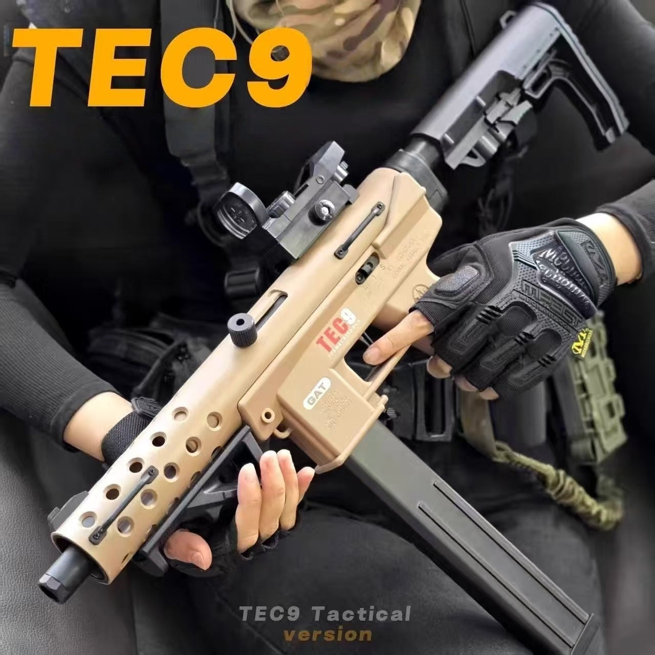 Handi TEC-9 Electric Full-Auto Gel Blaster - High-Speed Nylon CSGO Toy Submachine Gun for Boys (Safe Gel Ball Blaster)