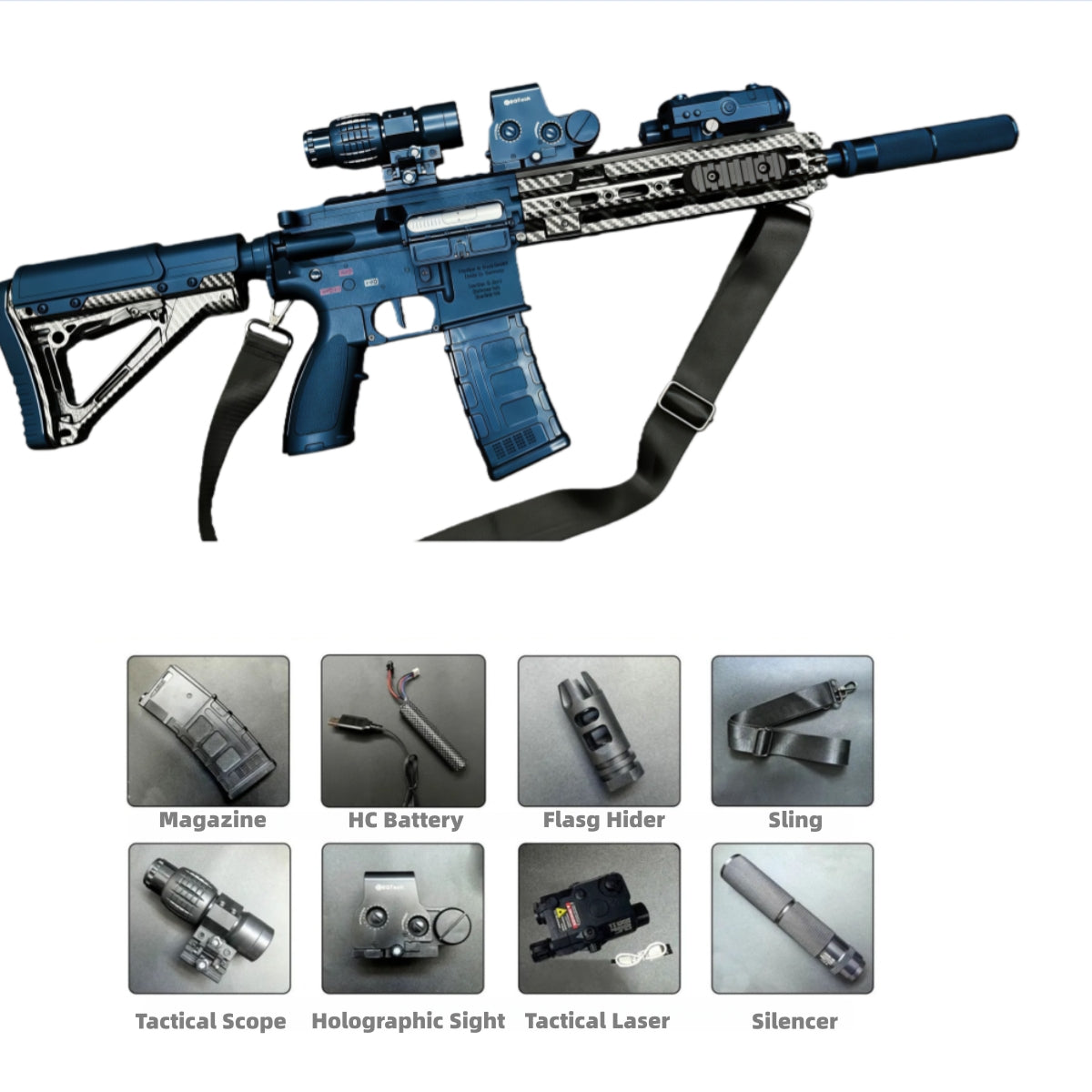 JABUJIA Carbon Fiber HK416 Gel Blaster - Nylon Construction with Preload & Blowback (Standard/Premium Kit)